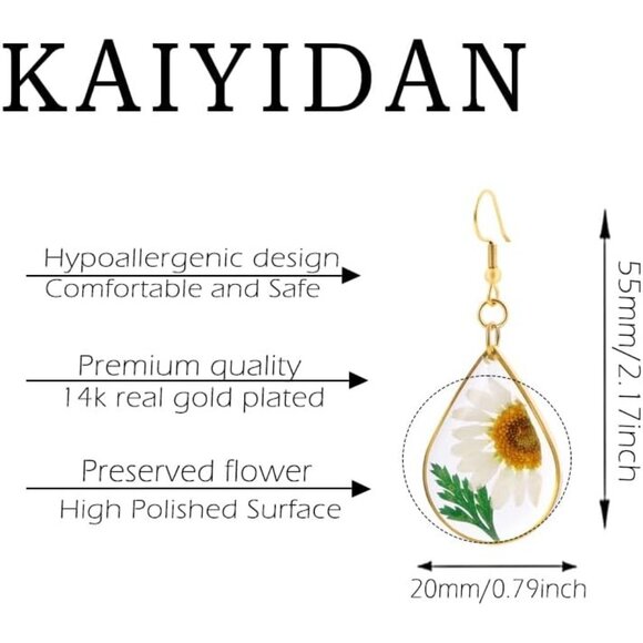 Mums Gold Dry Flower Statement Vintage Long Summer Earring for Women Jewelry - Picture 5 of 9